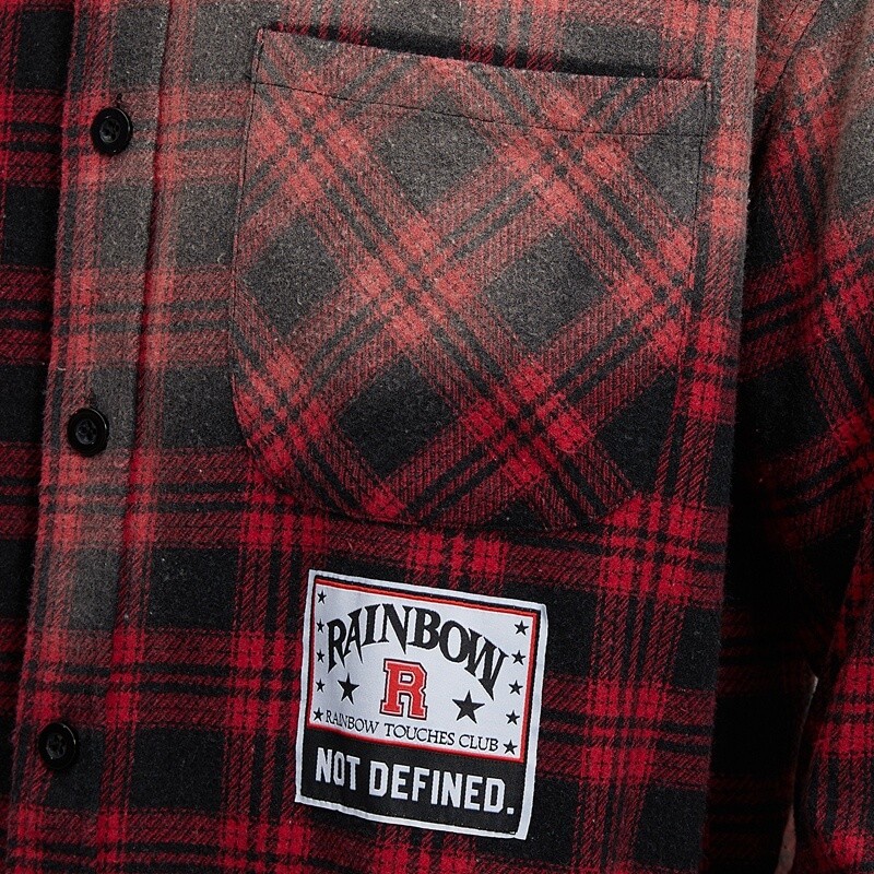 Fall Original Design Red & Black Plaid Sun Dried Torn Long Sleeve Shirt