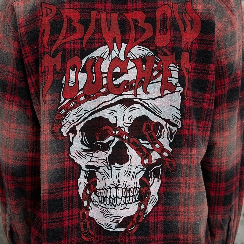 Fall Original Design Red & Black Plaid Spray Monkey Torn Long Sleeve Shirt