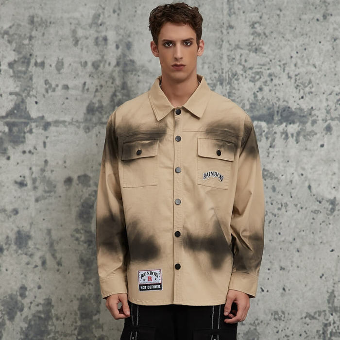 ORI240808 Vintage Jet Color Workwear Long Sleeve Shirt | Vintage Street Style | Streetwear Shirts Manufacturer