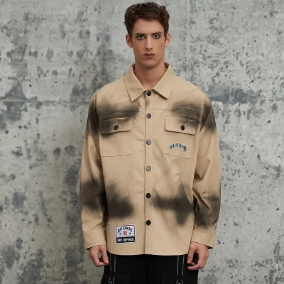 ORI240808 Vintage Jet Color Workwear Long Sleeve Shirt | Vintage Street Style | Streetwear Shirts Manufacturer