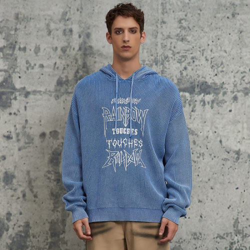 ORI240324 Wollpullover mit Kapuze und schneeweißem Alphabet-Aufdruck | Vintage-Streetstyle | Hersteller von Streetwear-Pullovern