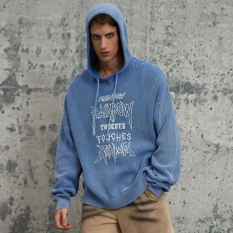 Autumn & Winter New Snow Washed Alphabet Printed Hooded Woolen Sweater