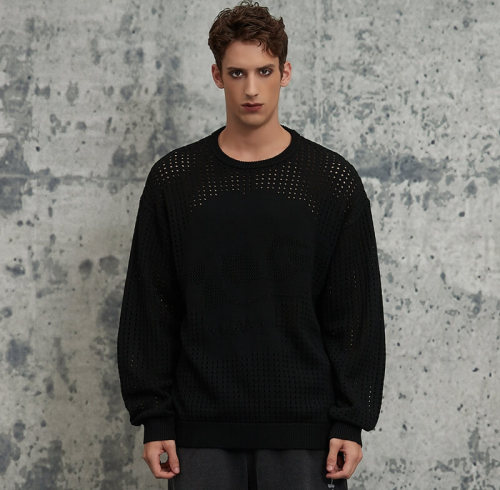 ORI240410 Custom Skull Pattern Floral Weave Crew Knit | Dark Street Style | Streetwear Sweater Manufacturer
