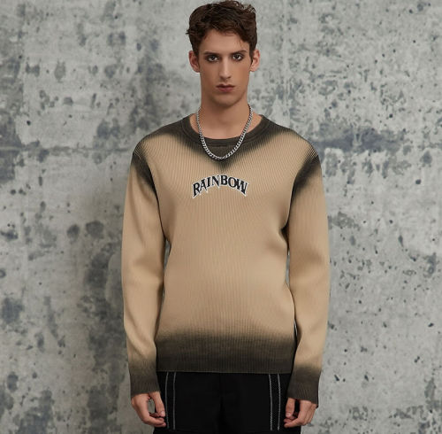 ORI240819 Jet Color Slim Fit Letter Embroidered Sweater | Dark Street Style | Streetwear Sweater Manufacturer