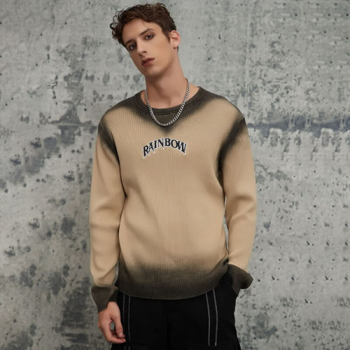 ORI240819 Jet Color Slim Fit Letter Embroidered Sweater | Dark Street Style | Streetwear Sweater Manufacturer