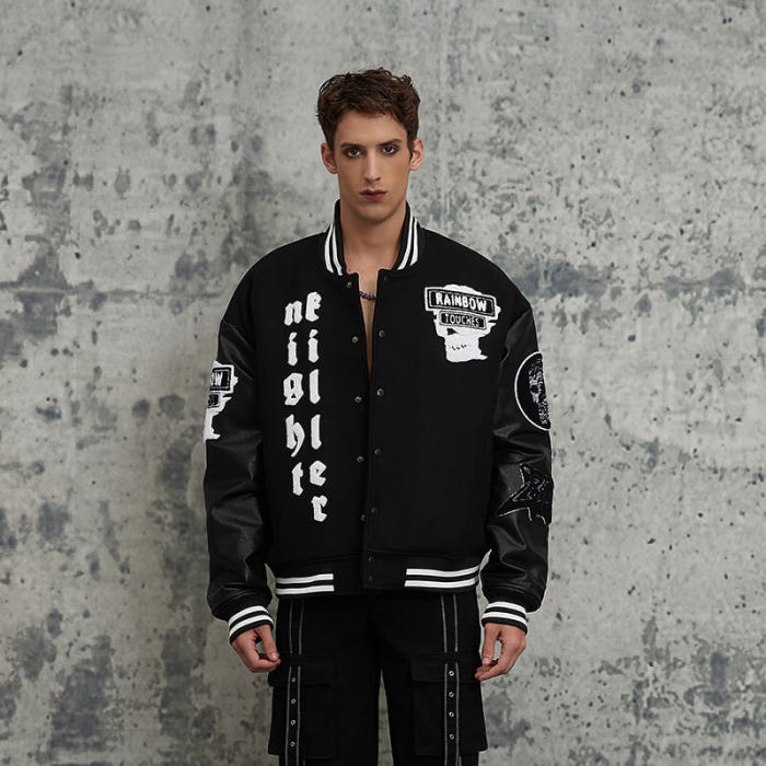 Vintage Street Original Design Skull Print Baseball Jacket | Towel Embroidery | Woolen Fabric