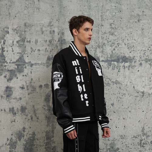 ORI240512 Dark Skull Letter Black & White Baseball Jacket | Dark Street Style | Streetwear Jacket Manufacturer