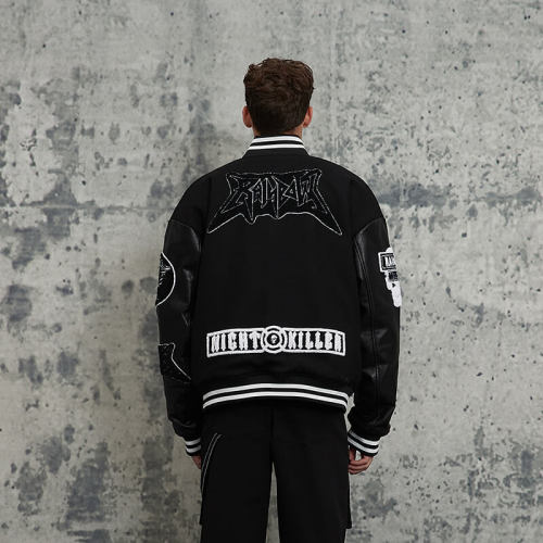 Vintage Street Original Design Skull Print Baseball Jacket | Towel Embroidery | Woolen Fabric