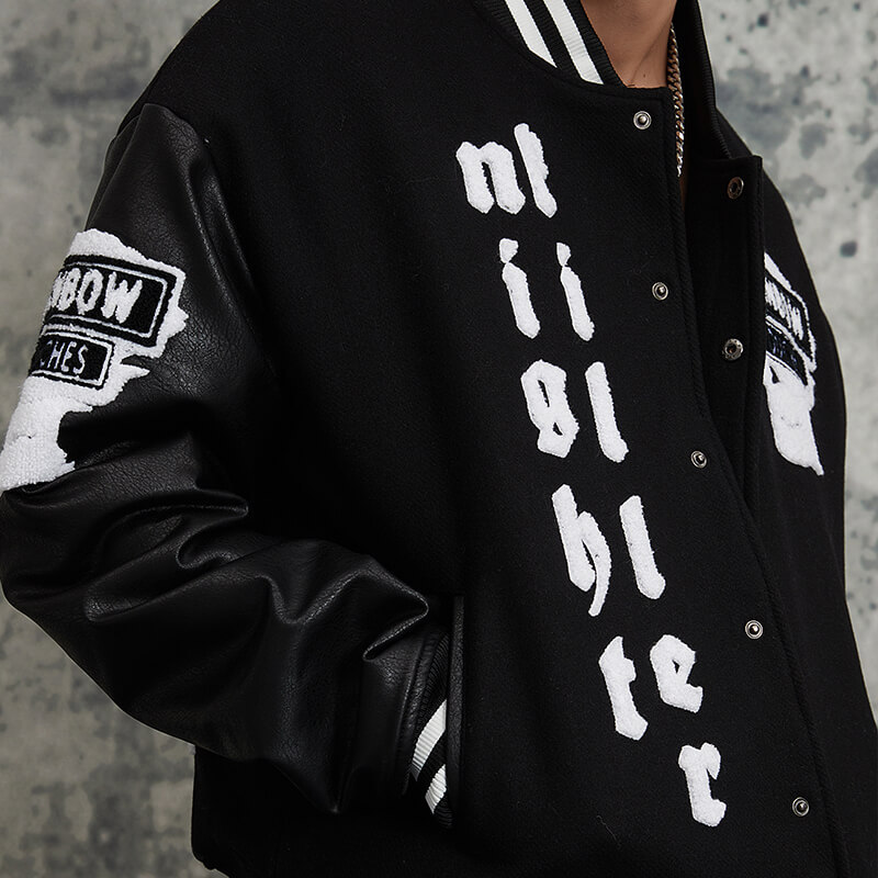 Dark Skull Letter Black & White Baseball Jacket