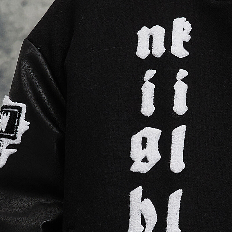 Dark Skull Letter Black & White Baseball Jacket