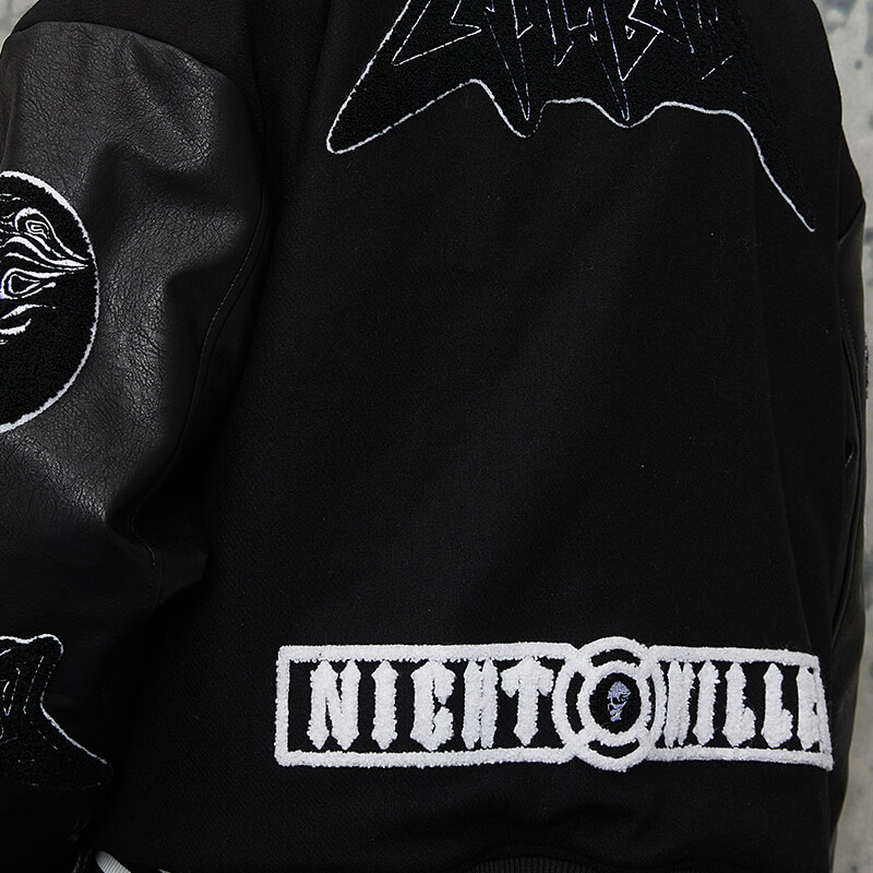 Dark Skull Letter Black & White Baseball Jacket