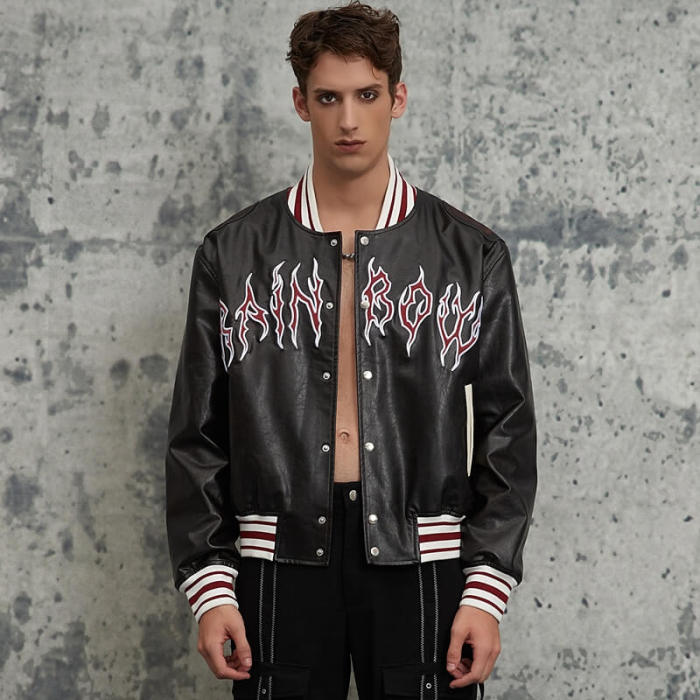 Custom Vintage Street Erased Color Aged Baseball Jacket | Towel Embroidery | PU Leather Fabric
