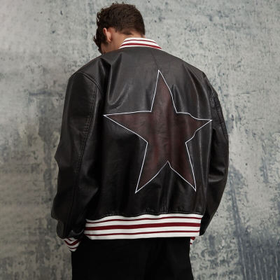 Custom Vintage Street Erased Color Aged Baseball Jacket | Towel Embroidery | PU Leather Fabric