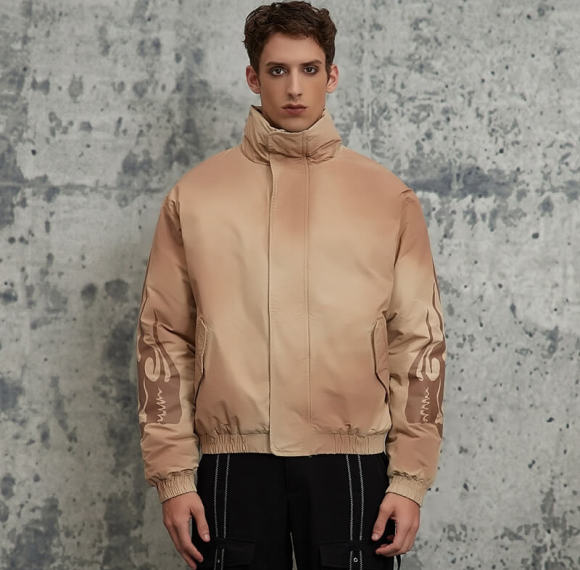 Custom Vintage Street Oversized Winter Puffer Jacket | Woolen Fabric | Sun Dried & Ink Printing