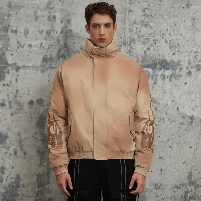 Custom Vintage Street Oversized Winter Puffer Jacket | Woolen Fabric | Sun Dried & Ink Printing