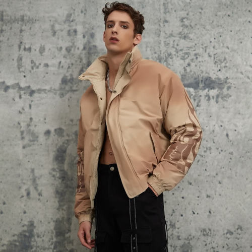 ORI240709 Spray Color Aged Stand Collar Tuck Jacket | Vintage Street Style | Streetwear Coats Manufacturer