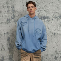 Vintage Street Style Design Washed Embroidered Hoodie | Acid Washed & Appliquéd Embroidery