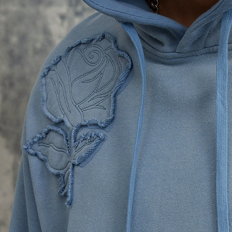 ORI240317 Rose Appliqué Embroidery Washed and Faded Gradient Hoodies