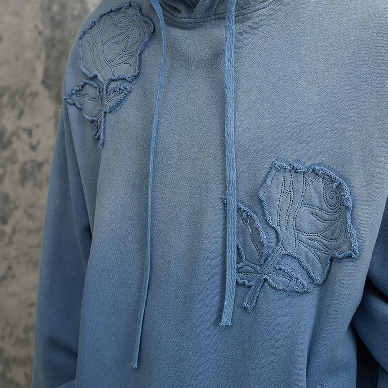 ORI240317 Rose Appliqué Embroidery Washed and Faded Gradient Hoodies