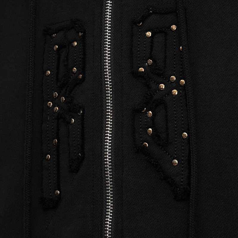 ORI240405 Rivets Washed Gradient Embroidery Zip-Up Hoodies