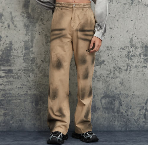 Custom Spray Color Letter Embroidered Cargo Pants | Spray Color & Embroidery | 100% Cotton