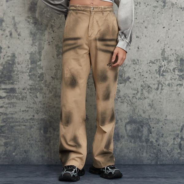 ORI240818 Spray Color Letter Embroidered Cargo Pants | Vintage Street Style | Streetwear Pants Manufacturer