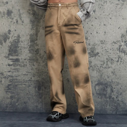 ORI240818 Cargohose mit aufgestickten Buchstaben in Sprühfarbe | Vintage-Streetstyle | Hersteller von Streetwear-Hosen