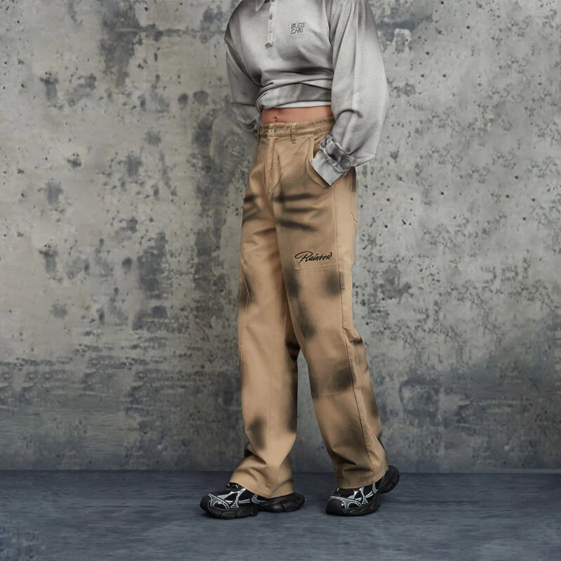 Custom Spray Color Letter Embroidered Cargo Pants