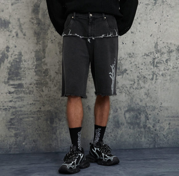 Custom Vintage Street Washed Patchwork Shorts | Acid Washed & Screen Printing | 100% Cotton