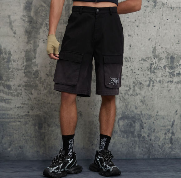 Original Design Hang Dye Vintage Embroidery Cargo Shorts