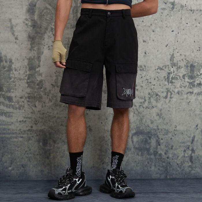Original Design Hang Dye Vintage Embroidery Cargo Shorts