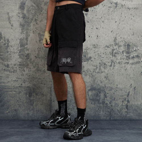 ORI240407 Hanging Drift Faded Letter Embroidered Work Shorts | Vintage Street Style | Streetwear Shorts Manufacturer