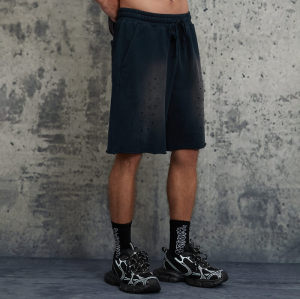 ORI240713 Spray Horse Shorts mit altem, zerfetztem Loch | Vintage Street Style | Hersteller von Streetwear Shorts