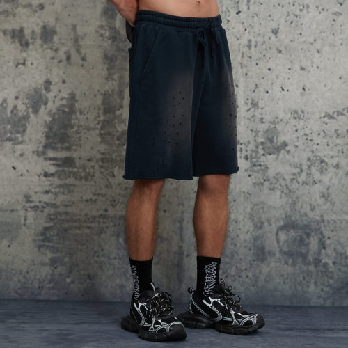 ORI240713 Spray Horse Shorts with Old Tattered Hole | Vintage Street Style | Streetwear Shorts Manufacturer