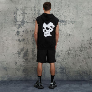 Original Design Embroidered Print Sleeveless Hoodie Set | Embroidery & Appliqué Patch & Rivets