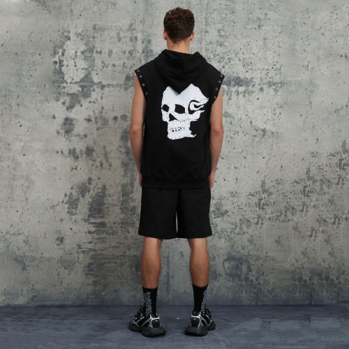 ORI240315/ORI240321 Sleeveless Rooster Eye Design Skull Patch Embroidered Sweatshirt Set | Dark Street Style | Streetwear Hoodies Set Manufacturer