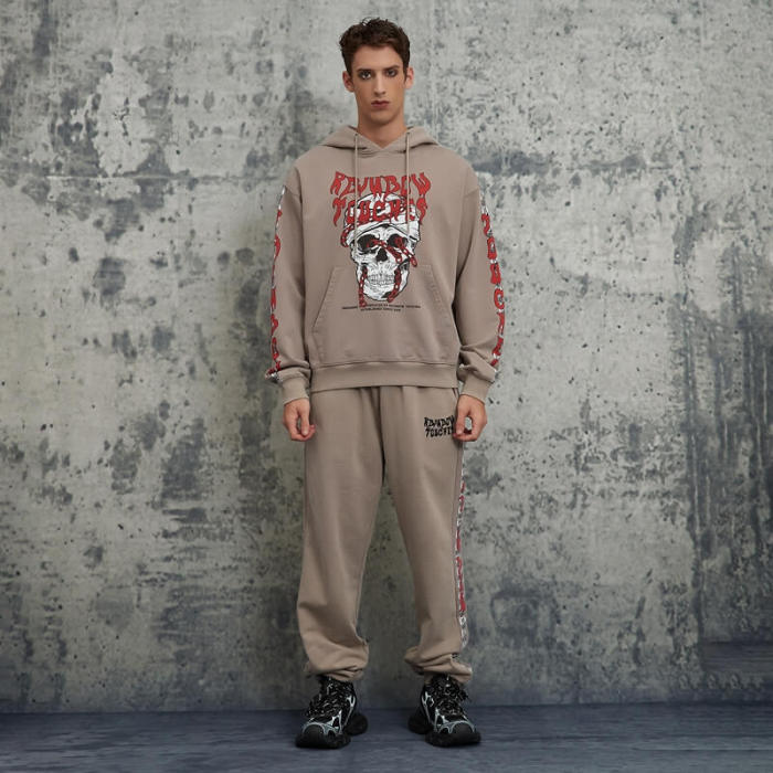 Skull Print Hoodie and Sweatpants Set | Custom Sweatshirt and Sweatpants Set | OEM/ODM