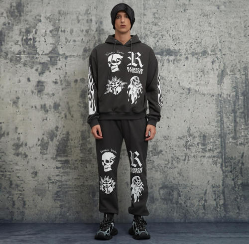 Conjunto de sudadera con capucha y pantalón deportivo estilo punk urbano | Conjunto personalizado de sudadera con capucha y pantalón deportivo | OEM/ODM
