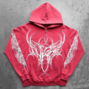 CUS241112WY Dark Streetwear Embroidered Printed Gothic Zip-Up Hoodie | Dark Street Style | Streetwear Hoodies Manufacturer