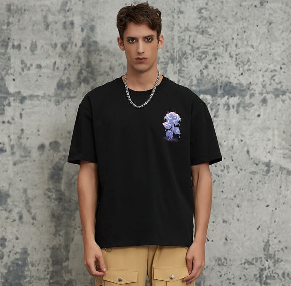 2025 Summer New Arrival Rose Graphic Iron-On Print Dark Street T-Shirt | Dark Street Style | Streetwear T-shirts Manufacturer