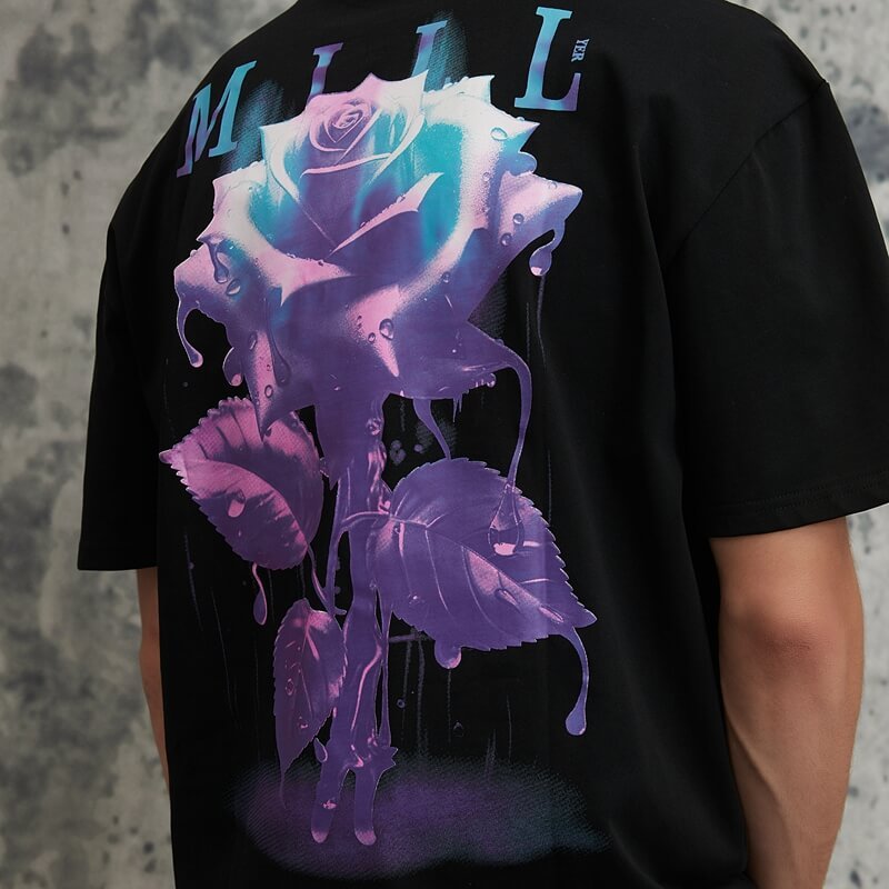 2025 Summer New Arrival Rose Graphic Iron-On Print Dark Street T-Shirt