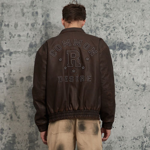 Custom Vintage Washed Monogrammed Leather Jacket | Washed & Patch Embroidery | Leather Fabric