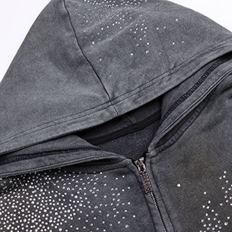 OEM Custom Rhinestone Printed Vintage Washed Hoodie