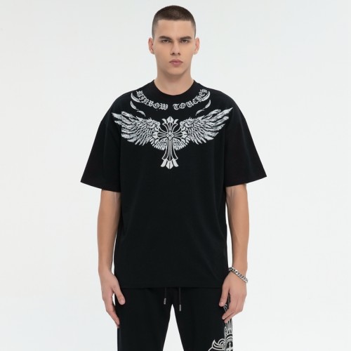 ORI230803 Cross Wings Rhinestone Pattern Short Sleeve T-Shirt | Dark Street Style | Dark Street T-Shirts Manufacturer