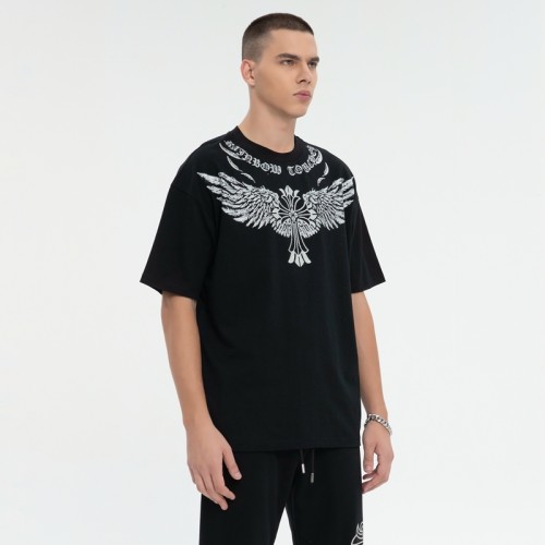 ORI230803 Kurzarm-T-Shirt mit Kreuzflügeln und Strass-Muster | Dark Street Style | Dark Street T-Shirts Hersteller