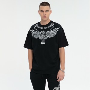ORI230803 Kurzarm-T-Shirt mit Kreuzflügeln und Strass-Muster | Dark Street Style | Dark Street T-Shirts Hersteller