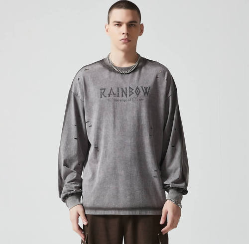 Camiseta de manga larga vintage personalizada con efecto lavado urbano | Lavado ácido, coloración con spray y DTG | 100% algodón