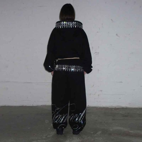 Custom Dark Gothic Y2K Rhinestone Crop Zip Hoodie Sets | Dark Street Style | Support OEM/ODM