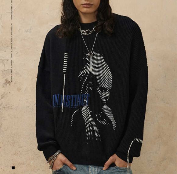 OEM Custom Vintage Pattern Print Irregular Knit Sweater | Dark Street Style | Support OEM/ODM
