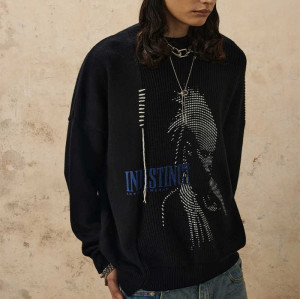 OEM Custom Vintage Pattern Print Irregular Knit Sweater | Dark Street Style | Support OEM/ODM